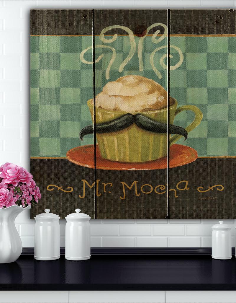 DesignQ Kitchen Cafe Moustache II - Kitchen Print on Natural Pine Wood