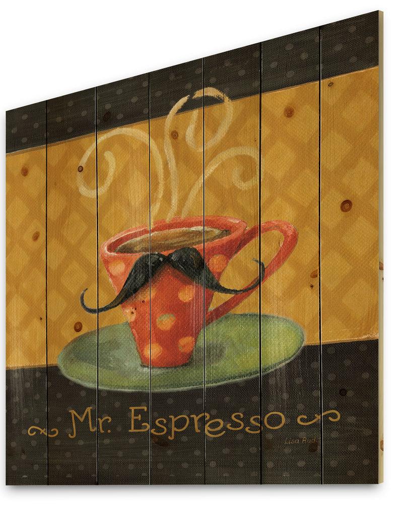 DesignQ Kitchen Cafe Moustache III - Kitchen Print On Natural Pine Wood