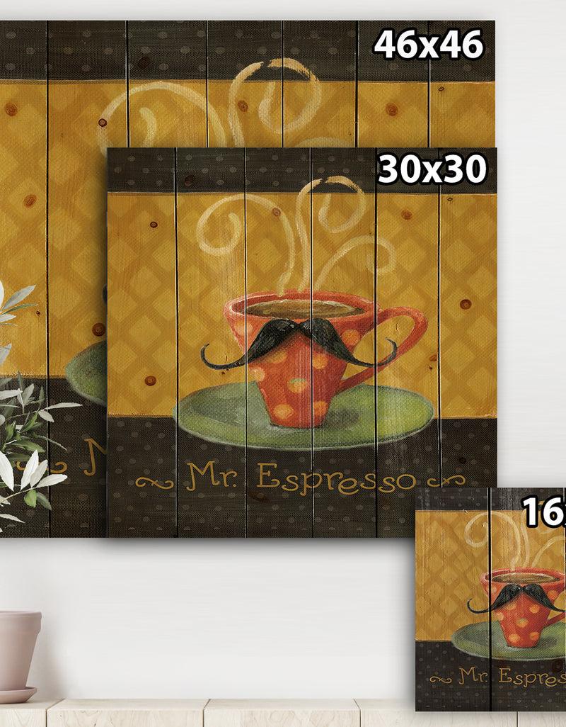 DesignQ Kitchen Cafe Moustache III - Kitchen Print On Natural Pine Wood