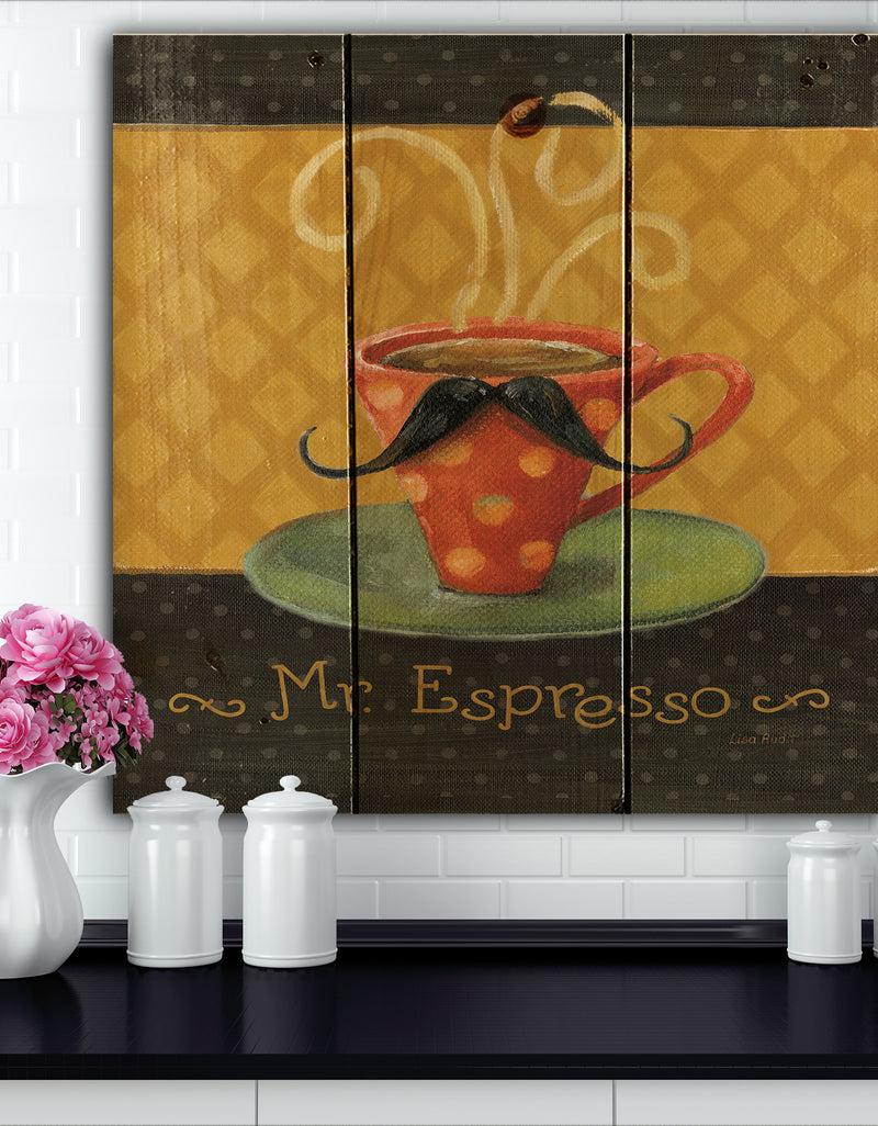 DesignQ Kitchen Cafe Moustache III - Kitchen Print on Natural Pine Wood