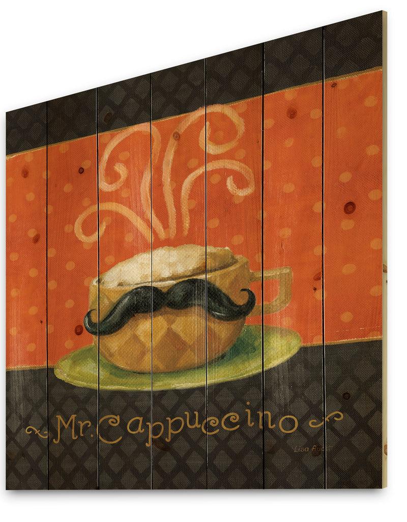 DesignQ Kitchen Cafe Moustache IV - Kitchen Print On Natural Pine Wood
