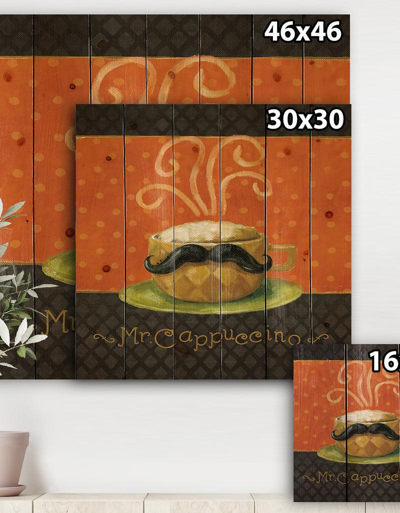 DesignQ Kitchen Cafe Moustache IV - Kitchen Print On Natural Pine Wood