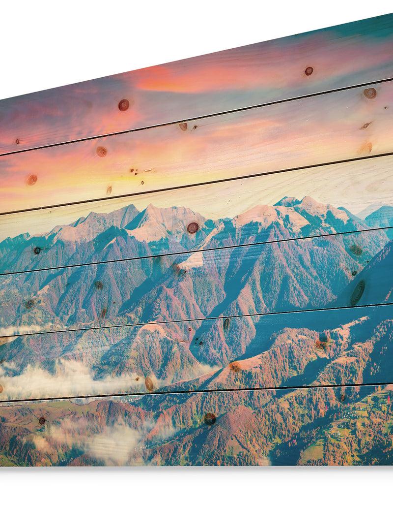 DesignQ Kolochava Village In Morning Landscape - Photography Print On Natural Pine Wood