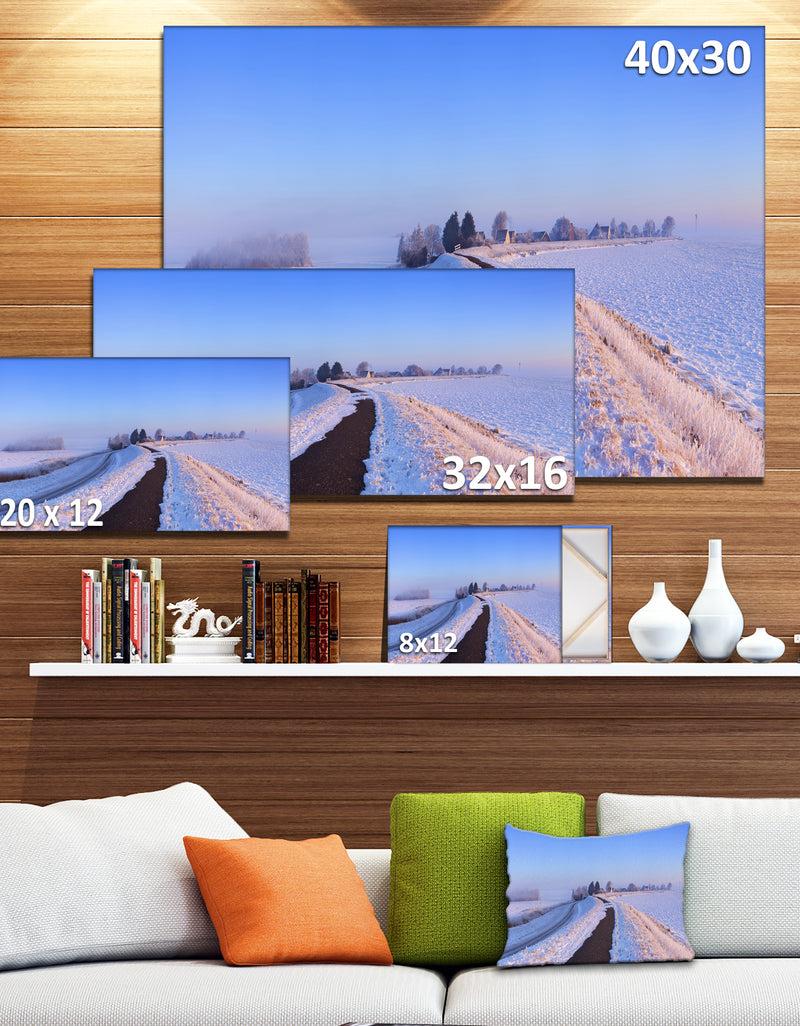 DesignQ Lake And Dike At Sunrise Panorama - Landscape Wall Art Canvas Print