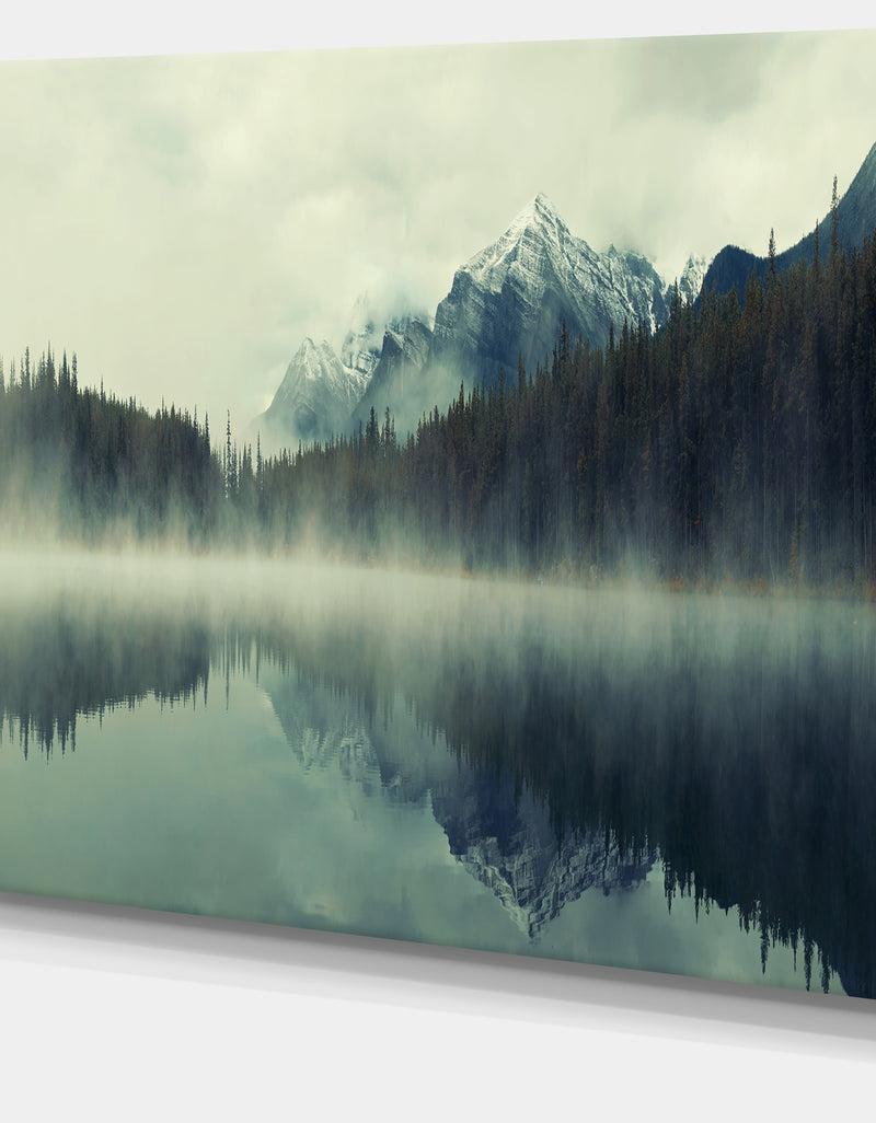 DesignQ Lake Herbert In Foggy Morning - Modern Seascape Canvas Artwork