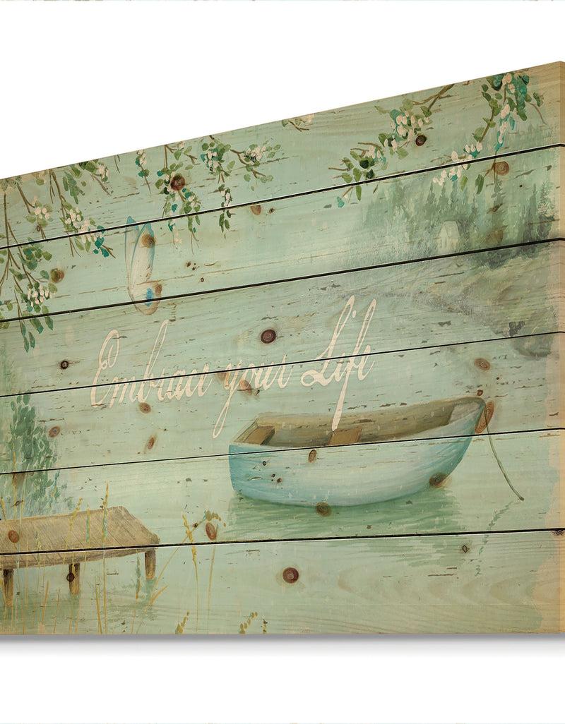DesignQ Lake House Canoes IV - Lake House Print On Natural Pine Wood