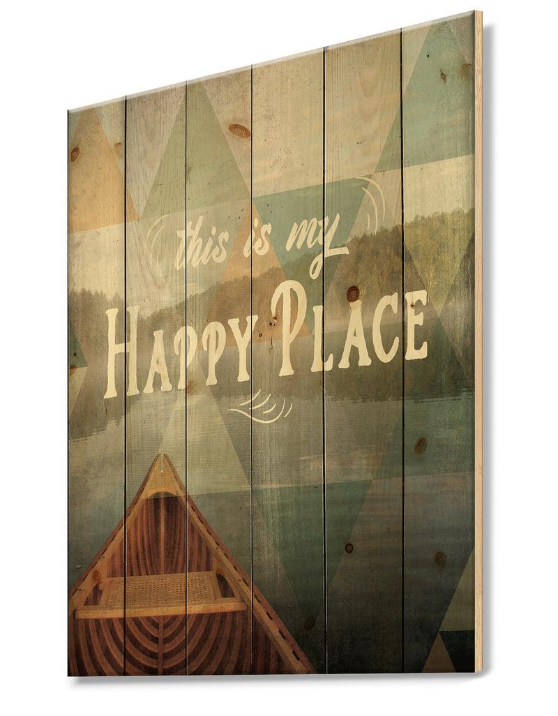 DesignQ Lake House Happy Quote - Cottage Print On Natural Pine Wood
