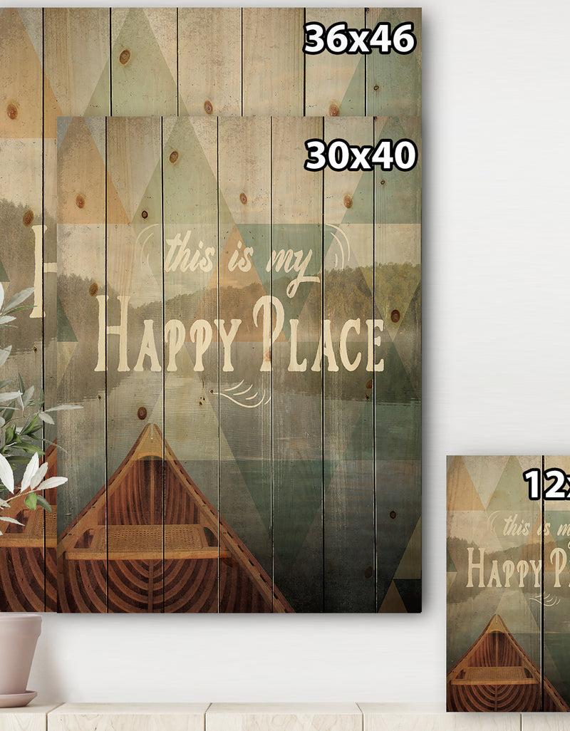 DesignQ Lake House Happy Quote - Cottage Print On Natural Pine Wood