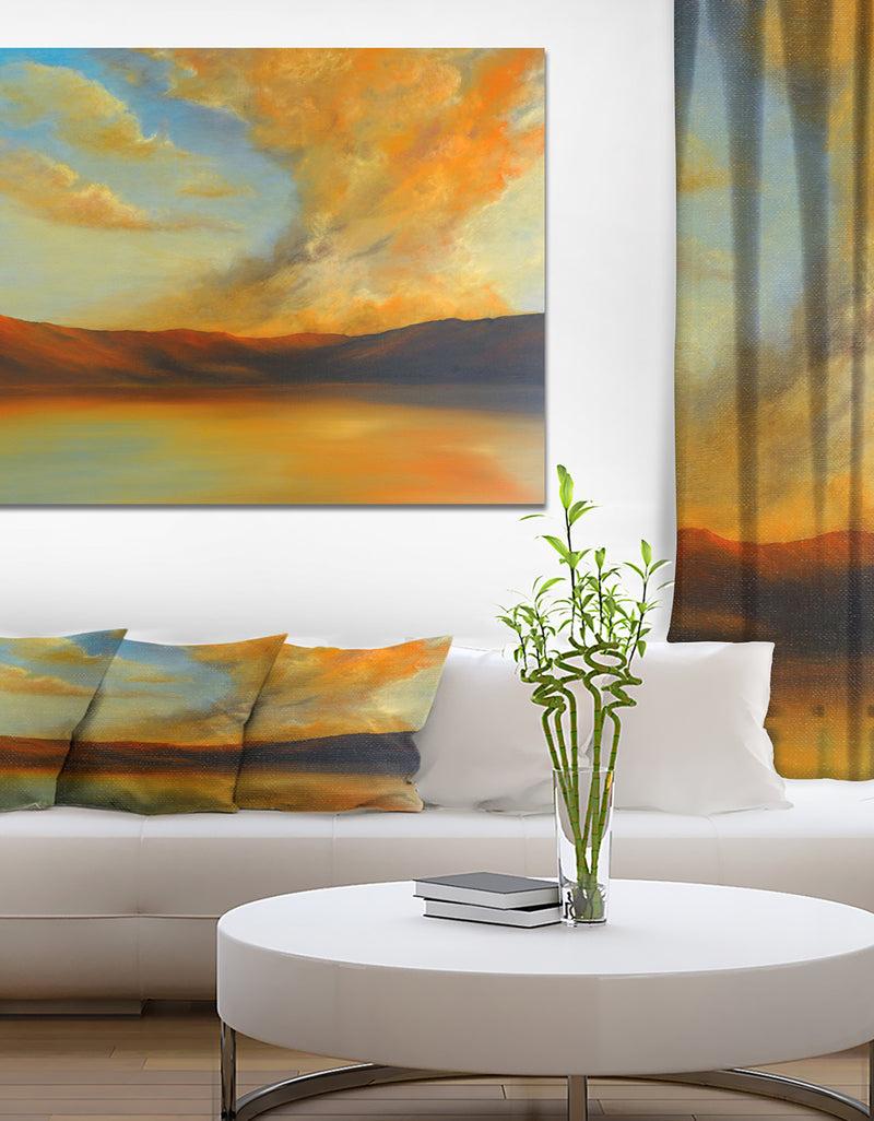 DesignQ Lake in Sunset View - Landscapes Painting Print on Wrapped Canvas