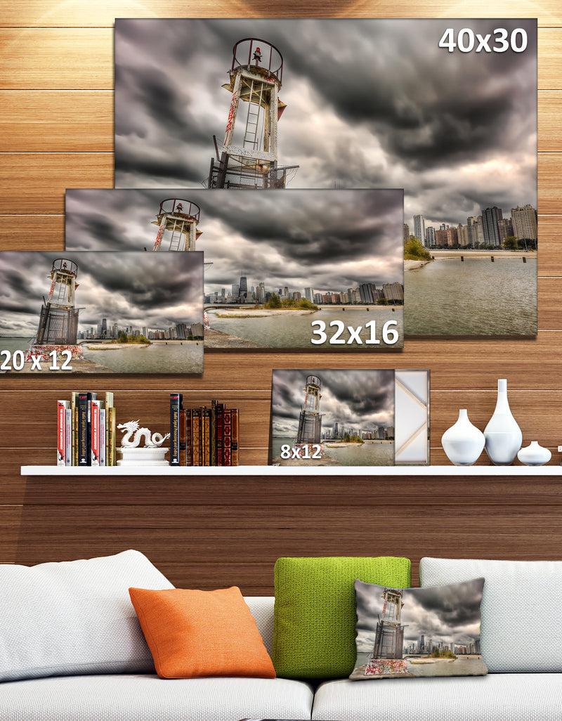 DesignQ Lake Michigan Navigation Light - Cityscape Canvas Print