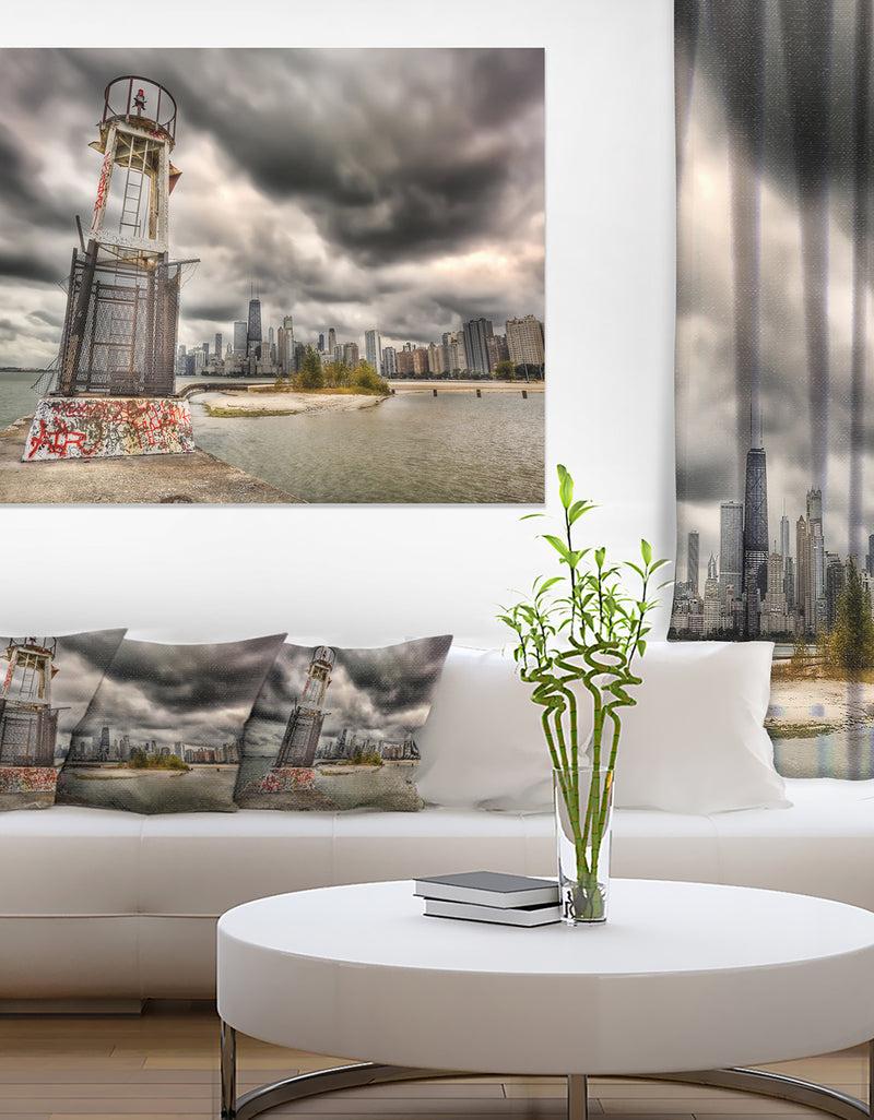DesignQ Lake Michigan Navigation Light - Cityscape Canvas Print