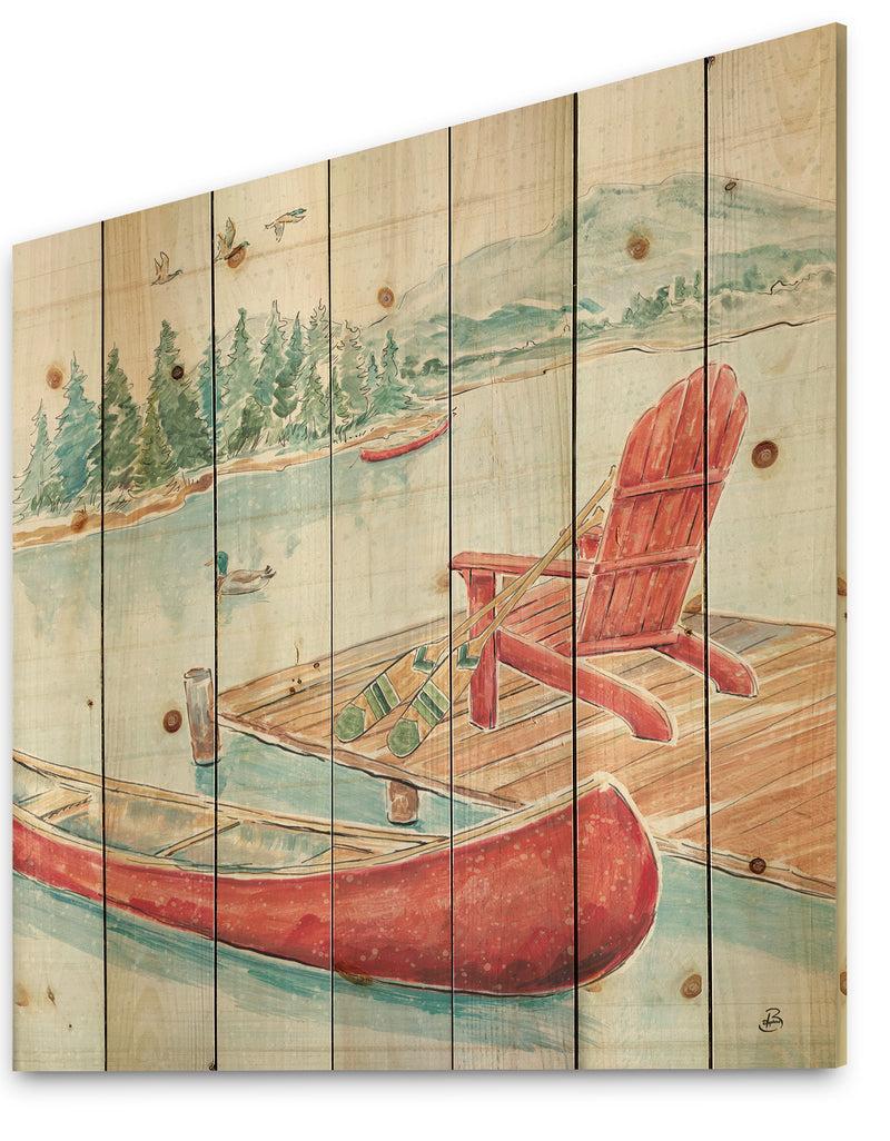 DesignQ Lake Moments IV - Lake House Print On Natural Pine Wood