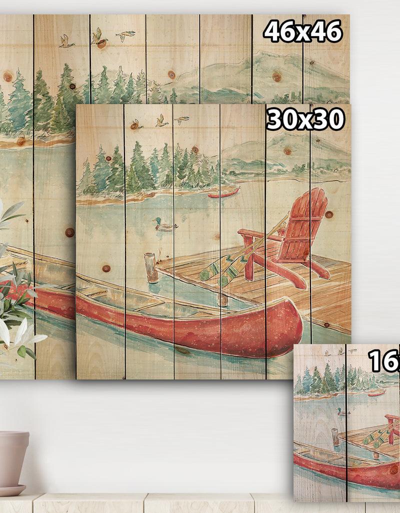 DesignQ Lake Moments IV - Lake House Print On Natural Pine Wood