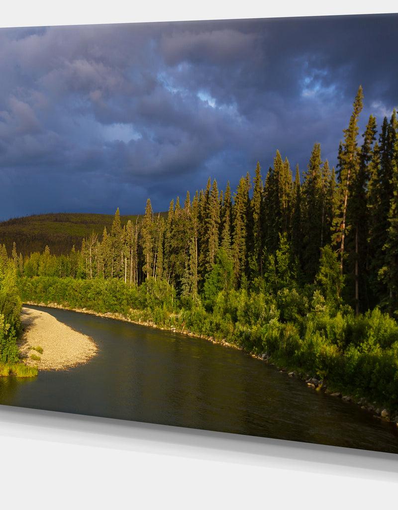 DesignQ Lake On Alaska Under Clouds - Landscape Art Print Canvas