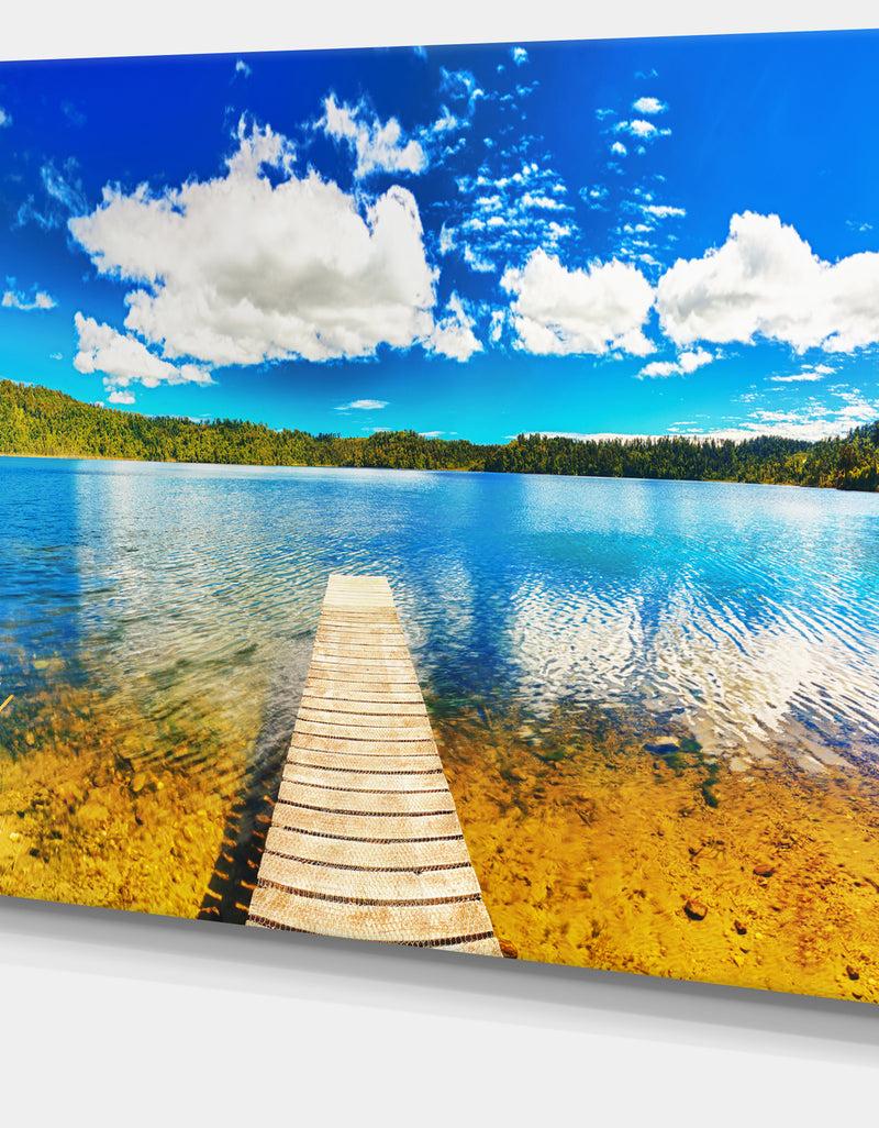 DesignQ Lake With Pier Panorama Photography Canvas Art Print