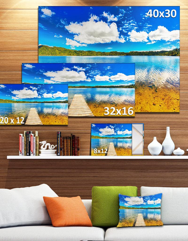 DesignQ Lake With Pier Panorama Photography Canvas Art Print