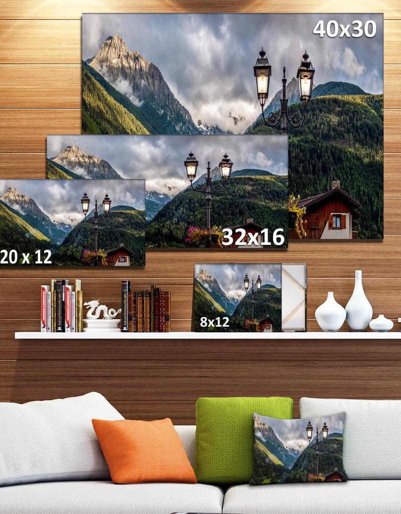 DesignQ Lamp Posts In Mountain Panorama - Extra Large Landscape Canvas Art Print