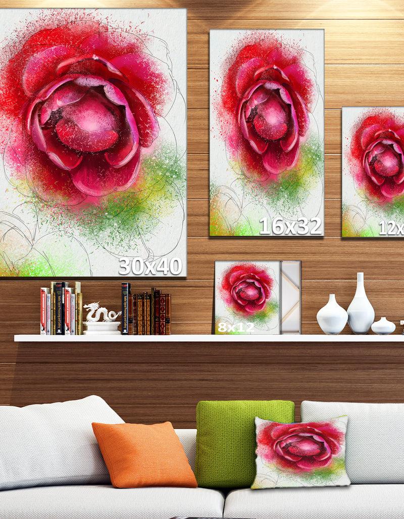 DesignQ Large Blooming Red Rose On White - Flowers Canvas Wall Artwork
