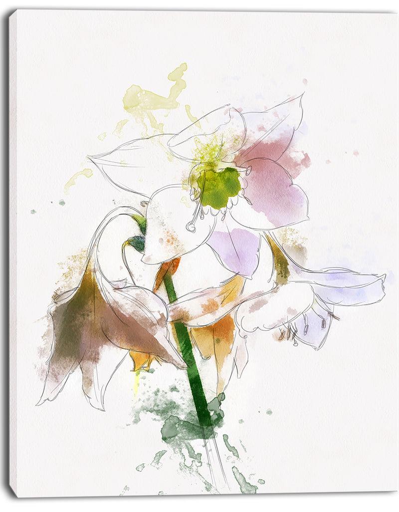 DesignQ Large Petal Watercolor Flower Sketch - Floral Canvas Artwork Print