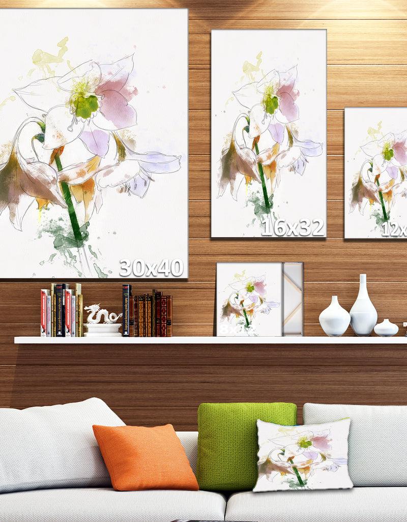 DesignQ Large Petal Watercolor Flower Sketch - Floral Canvas Artwork Print