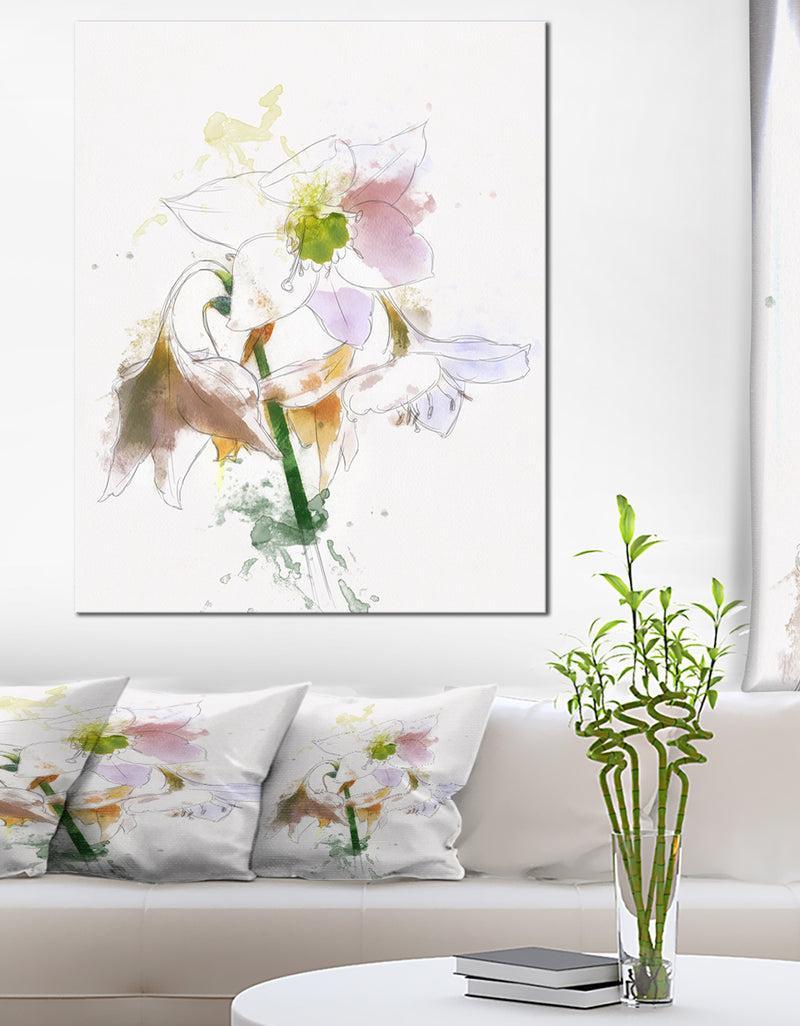 DesignQ Large Petal Watercolor Flower Sketch - Floral Canvas Artwork Print