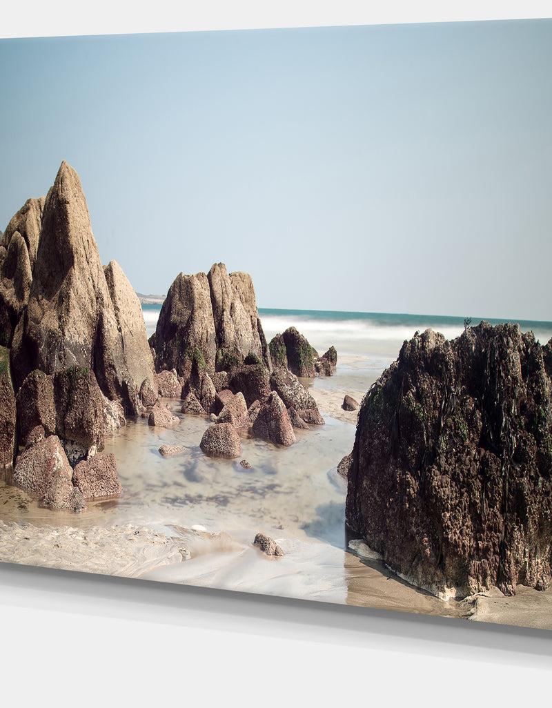 DesignQ Large Rocks At Coast Panorama - Extra Large Seashore Canvas Art