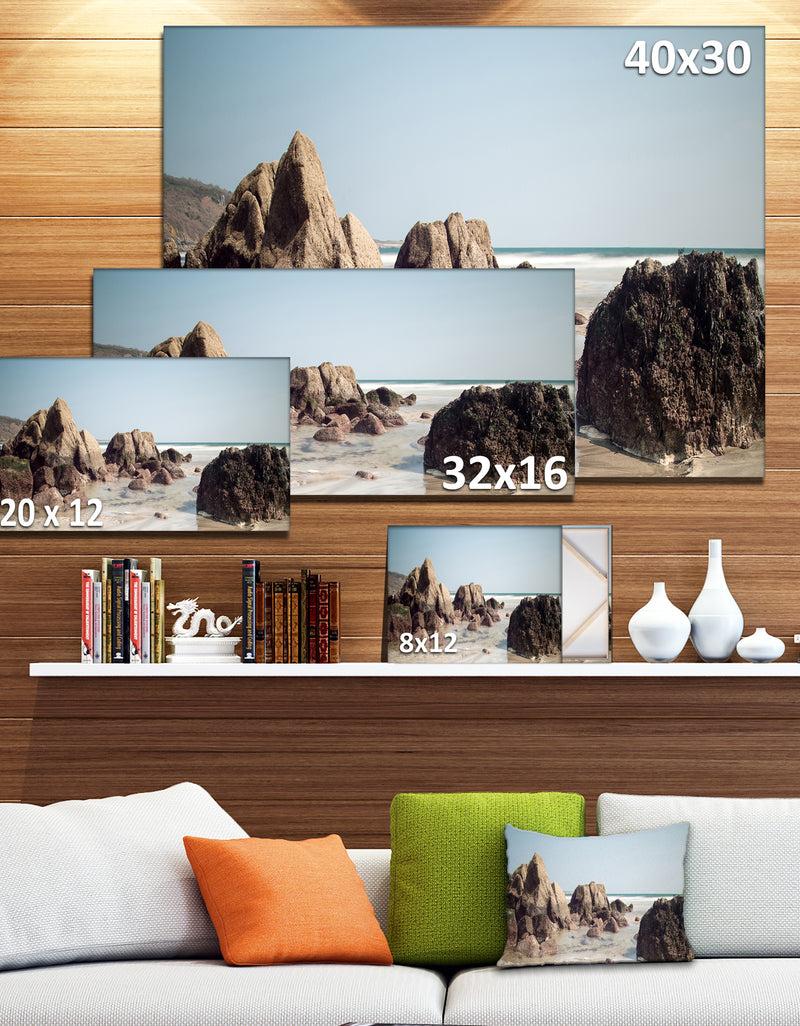 DesignQ Large Rocks At Coast Panorama - Extra Large Seashore Canvas Art