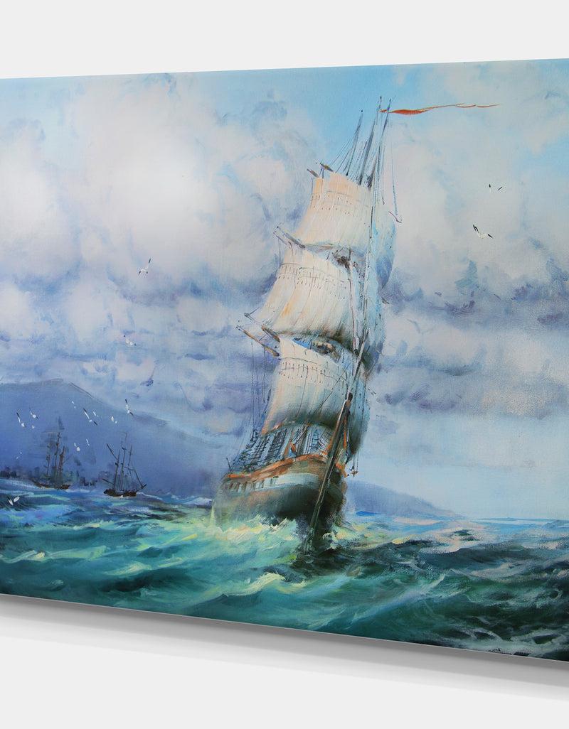 DesignQ Large Sailboat - Sea & Shore Painting Print On Wrapped Canvas