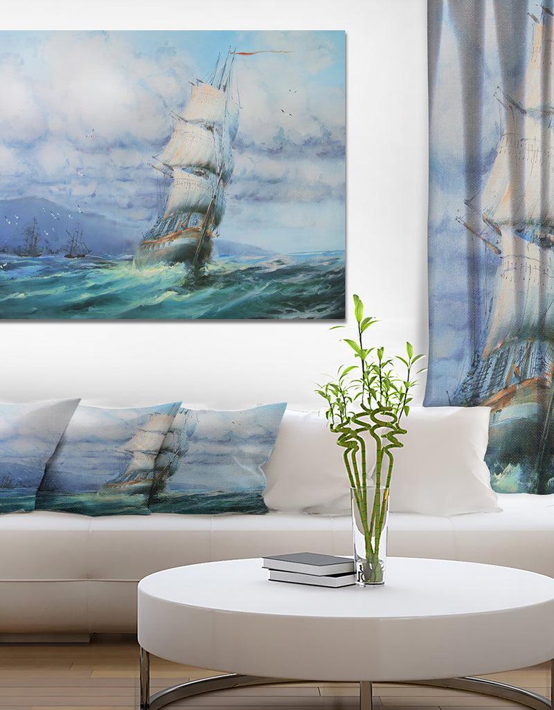 DesignQ Large Sailboat - Sea & Shore Painting Print On Wrapped Canvas