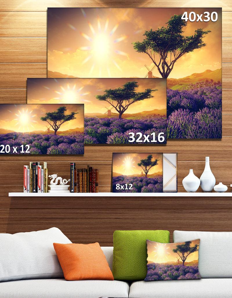 DesignQ Lavender Field With Solitary Tree - Extra Large Landscape Canvas Art