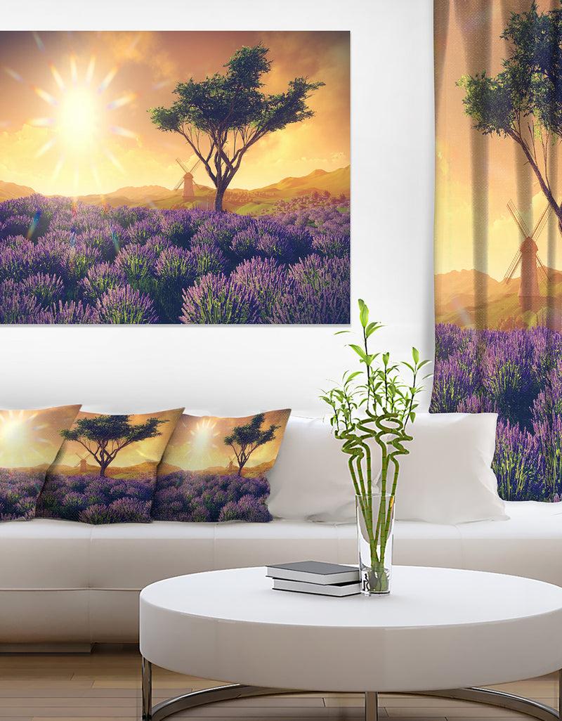 DesignQ Lavender Field With Solitary Tree - Extra Large Landscape Canvas Art