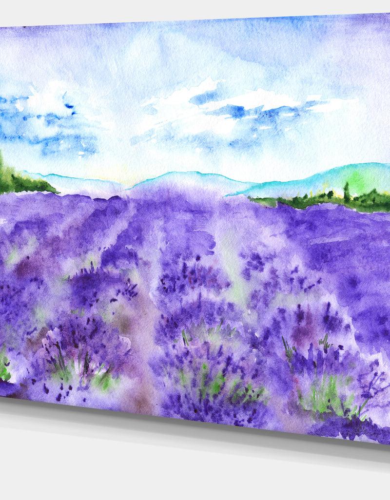DesignQ Lavender Fields Watercolor - Landscape Wall Artwork