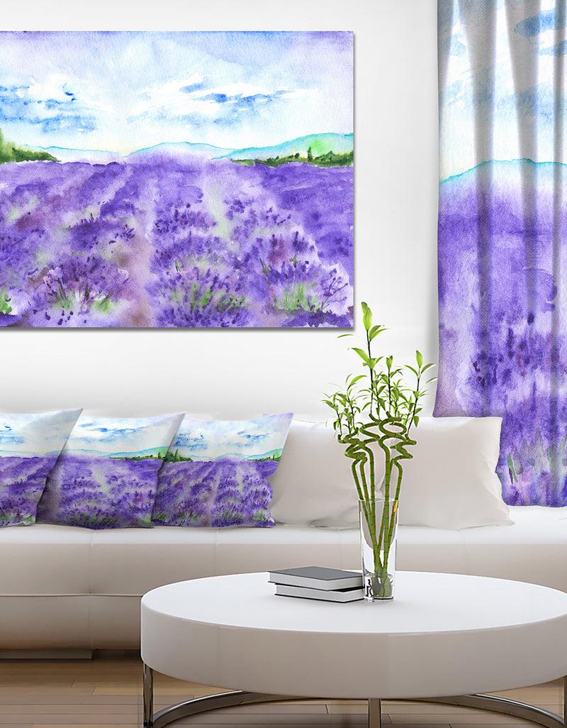 DesignQ Lavender Fields Watercolor - Landscape Wall Artwork
