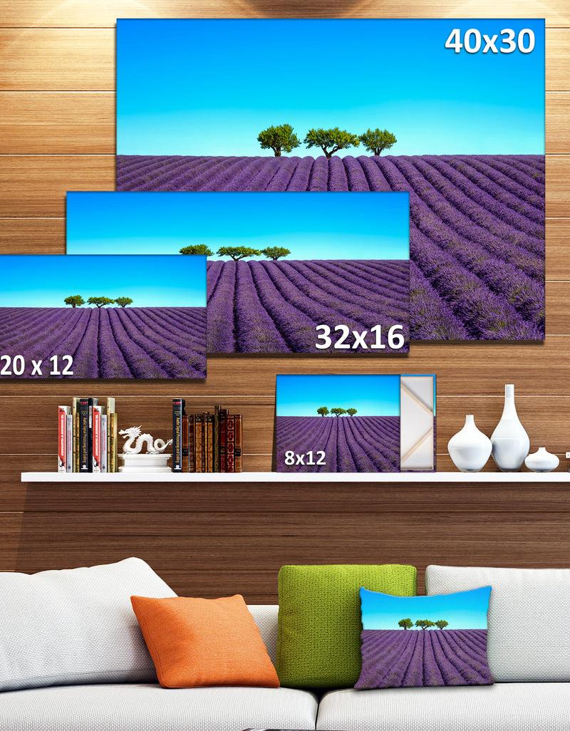 DesignQ Lavender Flowers And Uphill Green Trees - Oversized Landscape Wall Art Print