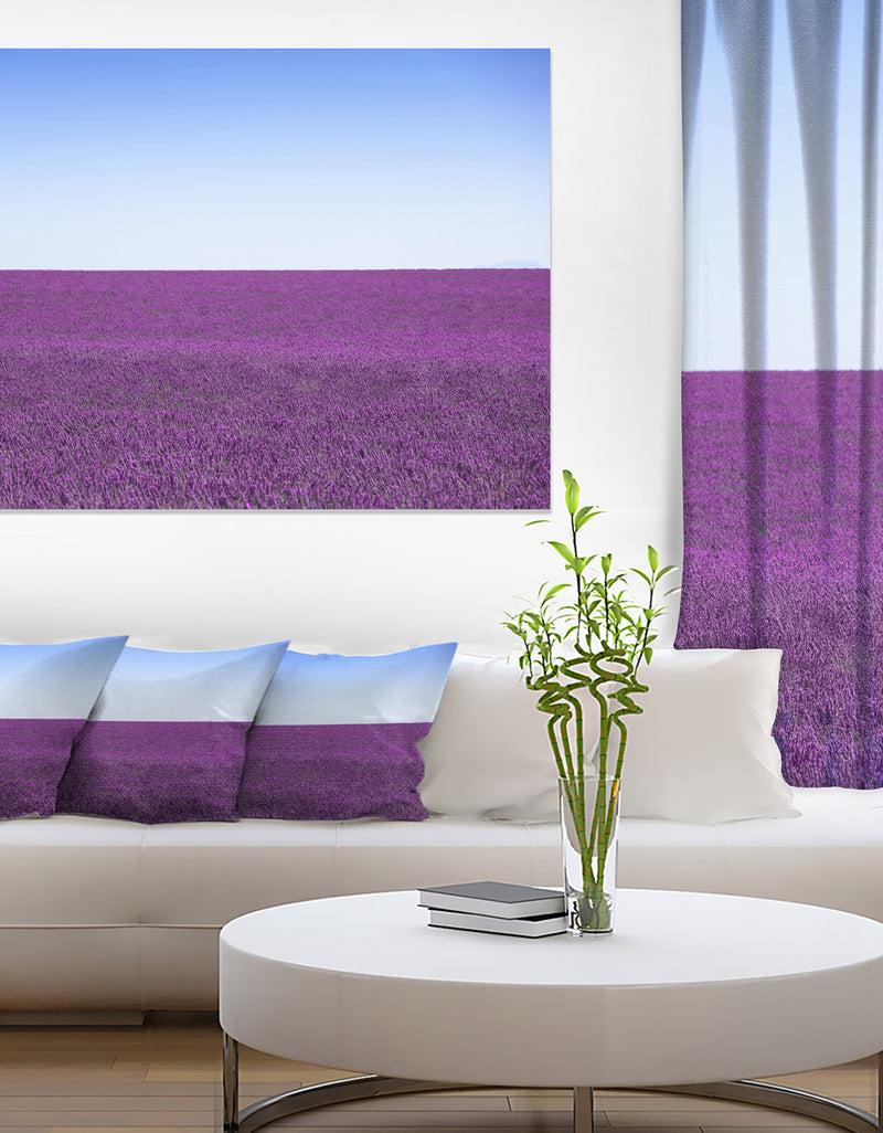 DesignQ Lavender Flowers With Blue Horizon - Oversized Landscape Wall Art Print