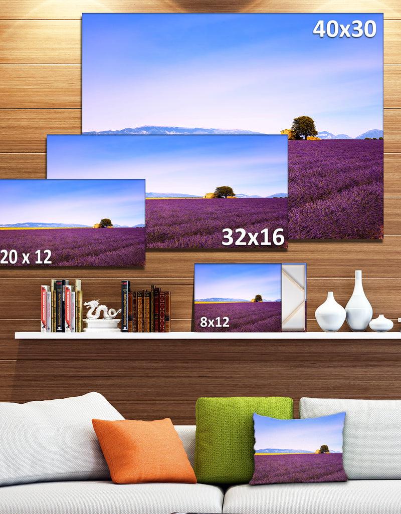 DesignQ Lavender Flowers With Old House - Oversized Landscape Wall Art Print