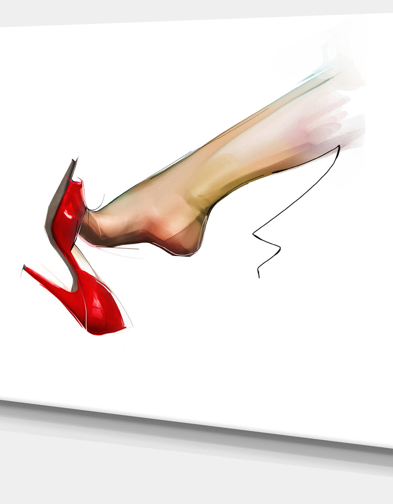 DesignQ Leg Wearing High Heel Red Shoe - Portrait Digital Art Canvas Print