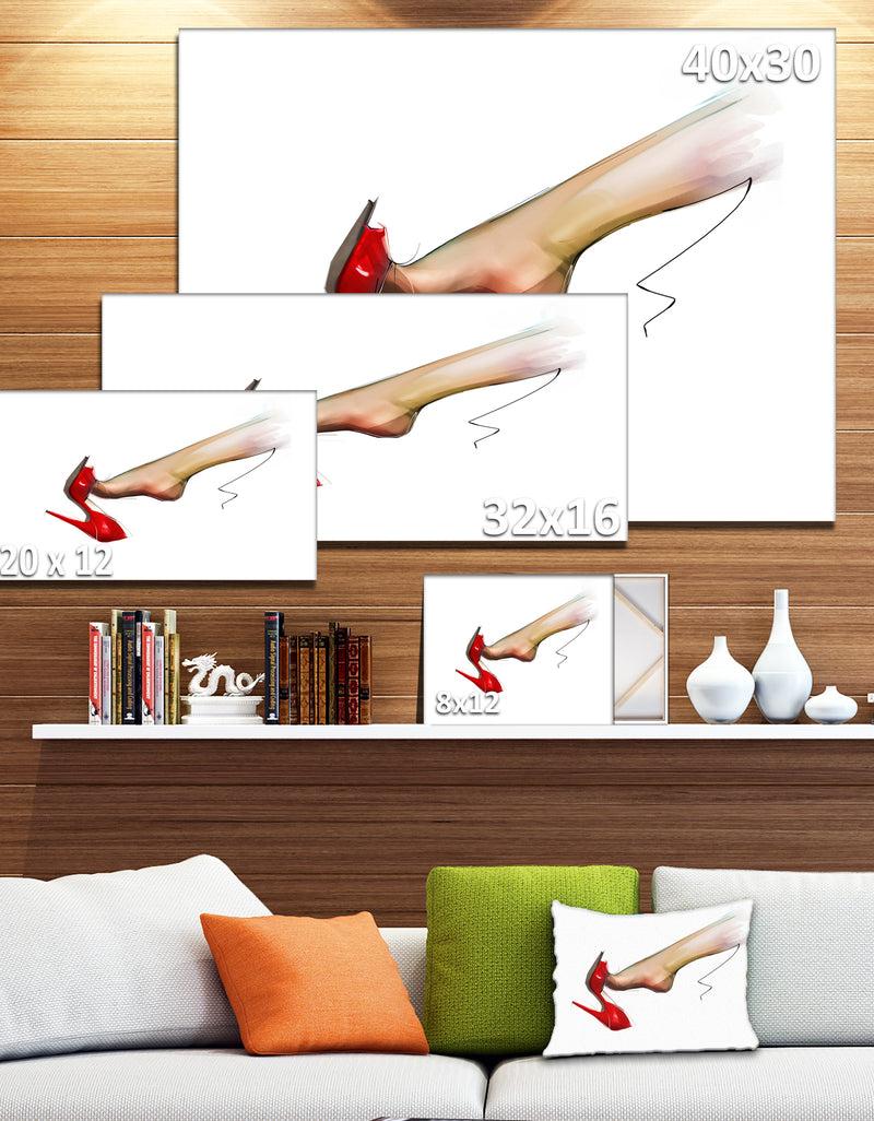 DesignQ Leg Wearing High Heel Red Shoe - Portrait Digital Art Canvas Print