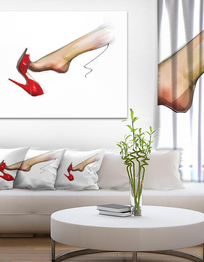 DesignQ Leg Wearing High Heel Red Shoe - Portrait Digital Art Canvas Print