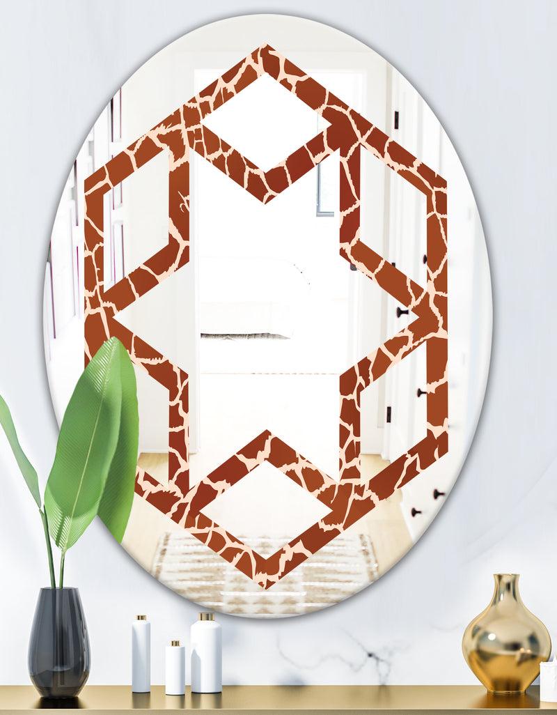 DesignQ Leopard Fur Safari I - Modern Round Or Oval Wall Mirror - Hexagon Star