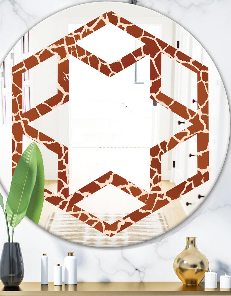 DesignQ Leopard Fur Safari I - Modern Round or Oval Wall Mirror - Hexagon Star