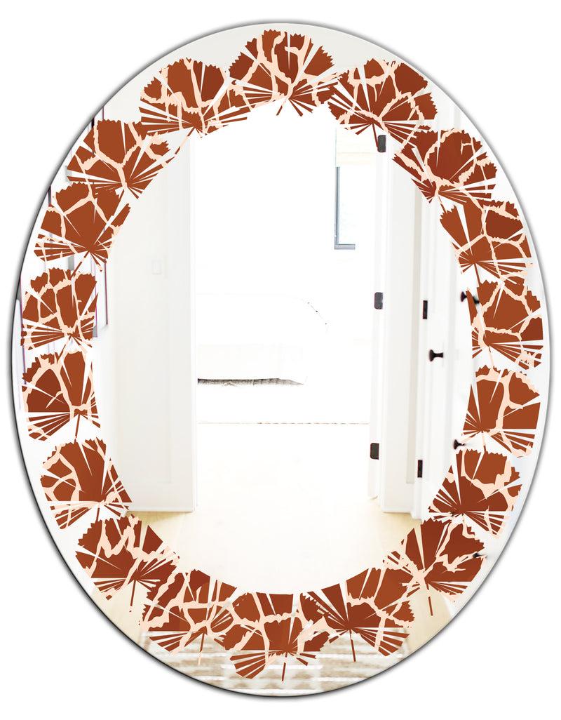 DesignQ Leopard Fur Safari I - Modern Round Or Oval Wall Mirror - Leaves
