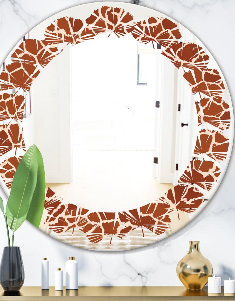 DesignQ Leopard Fur Safari I - Modern Round or Oval Wall Mirror - Leaves