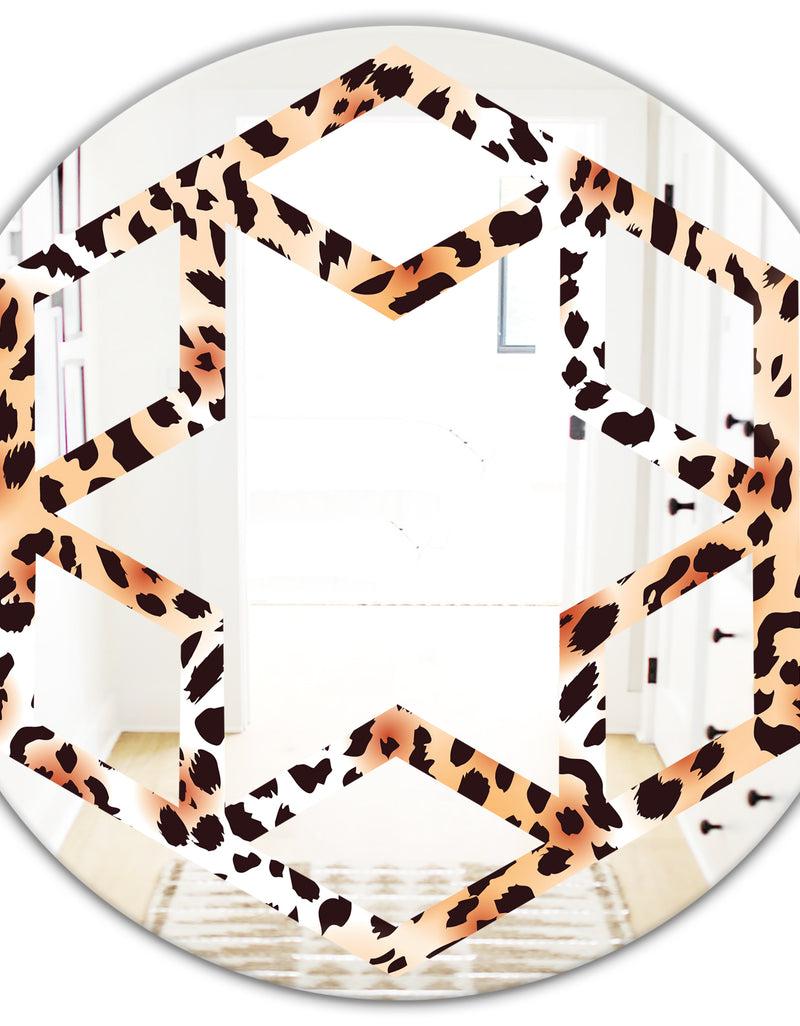 DesignQ Leopard Fur Safari II - Modern Round Or Oval Wall Mirror - Hexagon Star