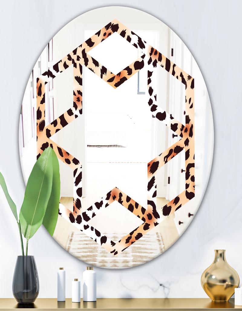 DesignQ Leopard Fur Safari II - Modern Round Or Oval Wall Mirror - Hexagon Star