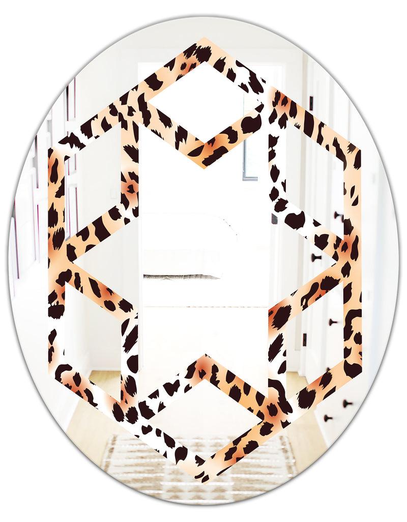 DesignQ Leopard Fur Safari II - Modern Round Or Oval Wall Mirror - Hexagon Star