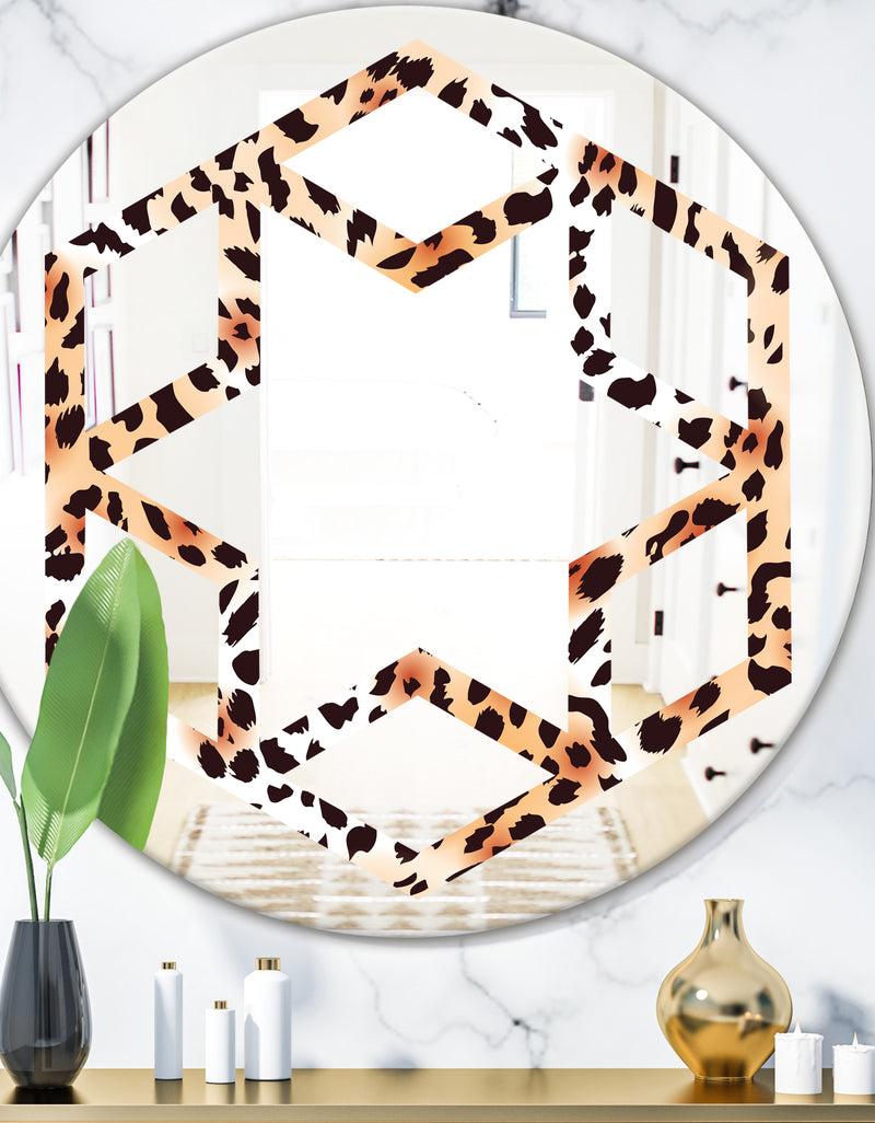 DesignQ Leopard Fur Safari II - Modern Round or Oval Wall Mirror - Hexagon Star