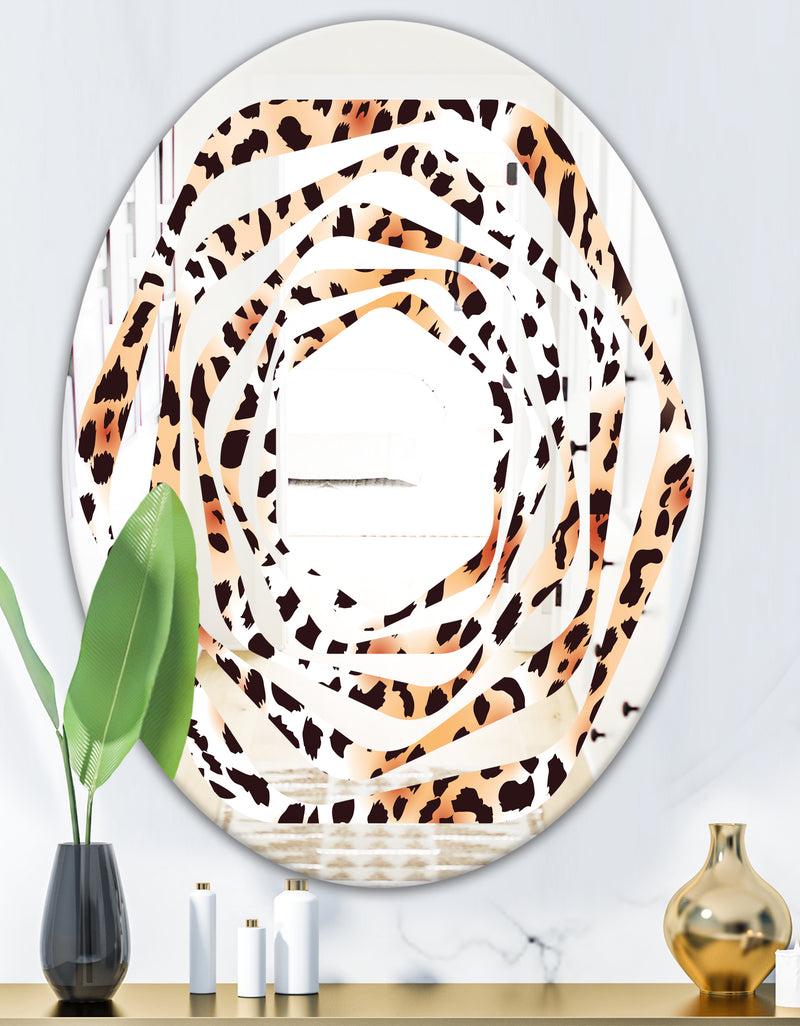DesignQ Leopard Fur Safari II - Modern Round Or Oval Wall Mirror - Whirl