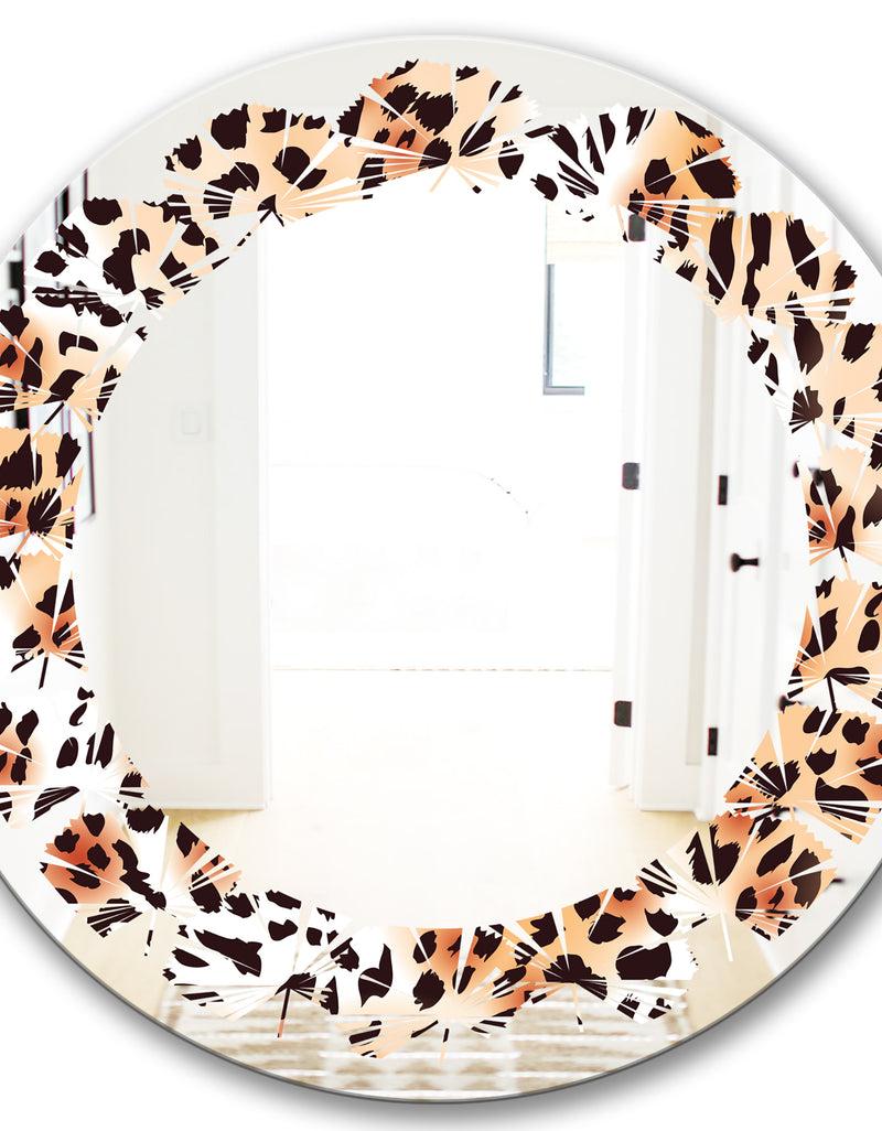 DesignQ Leopard Fur Safari II - Modern Round Or Oval Wall Mirror - Leaves