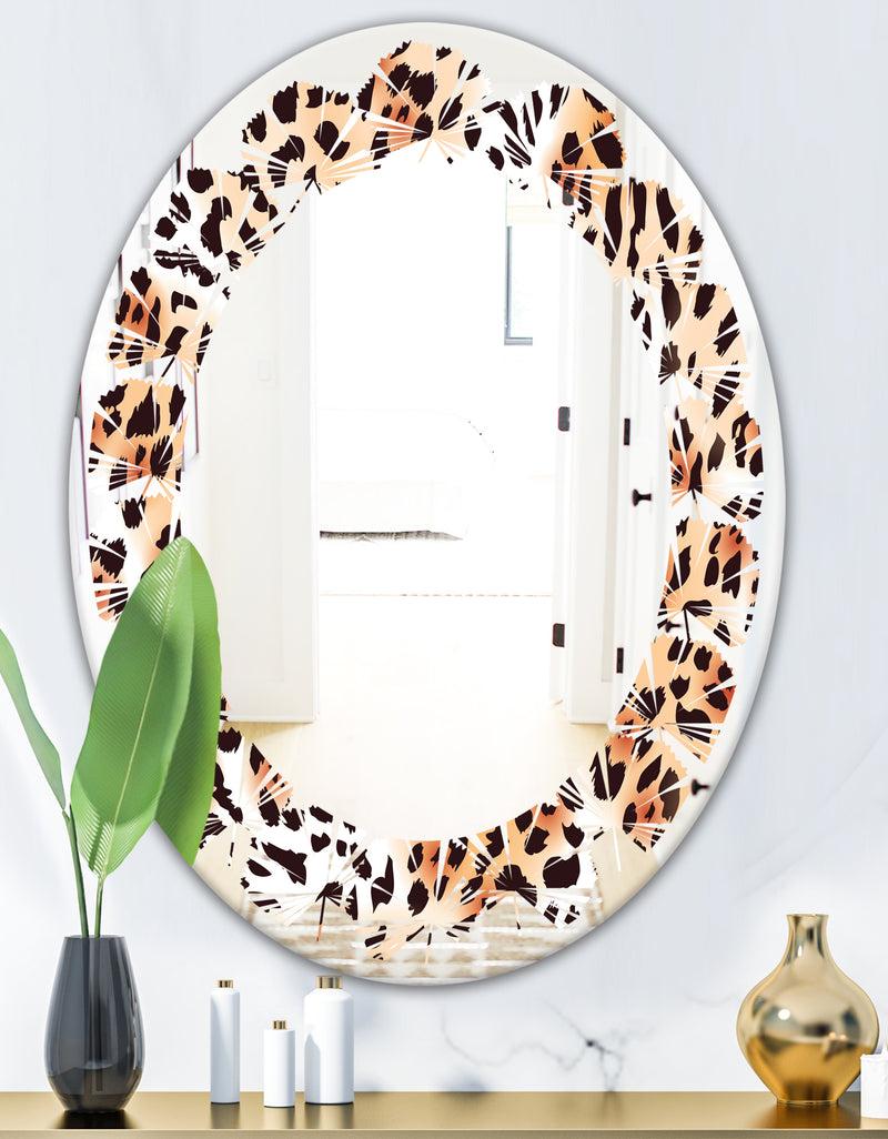 DesignQ Leopard Fur Safari II - Modern Round Or Oval Wall Mirror - Leaves